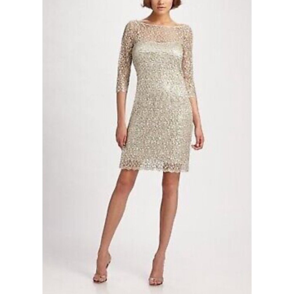 Kay Unger Dress Silver Shimmer Sequin 6 Wedding Party Cruise Holiday